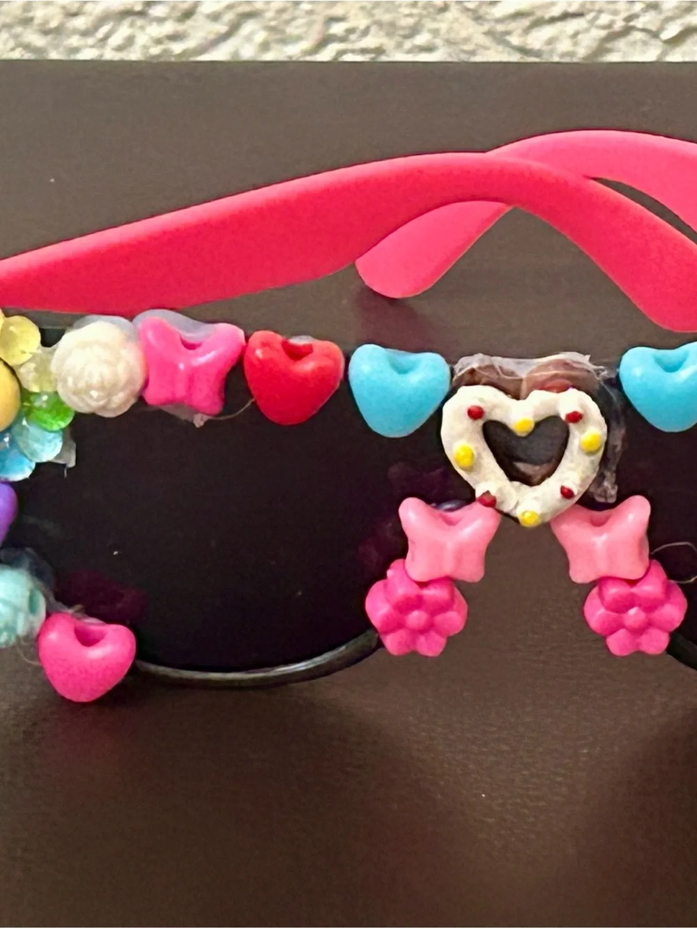 Girls Pink Decorative Heart & Flower Sunglasses